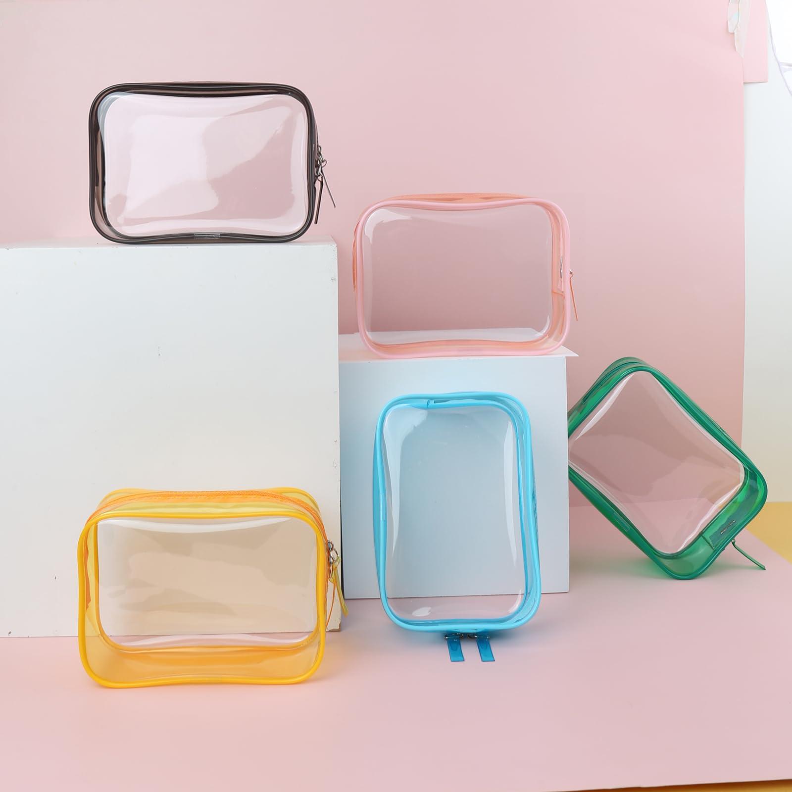 Buminee Clear Pouch Small, Clear Makeup Bag, 6.6\"x2.3\"x4.7\" Size TSA Approved Toiletry Bag, Clear Travel Bags for Toiletries, Clear Cosmetic Bag for Women and Men Small-1 Pack Green