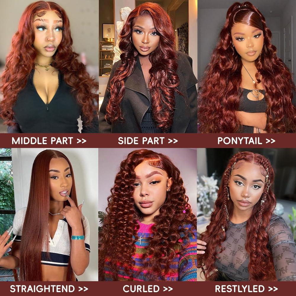 Boumon Reddish Brown Lace Front Wigs Human Hair Pre Plucked 200% Density Body Wave Lace Front Wigs Human Hair For Women 13x4 HD Lace Frontal Wig Glueless Reddish Brown Wig 22 Inch