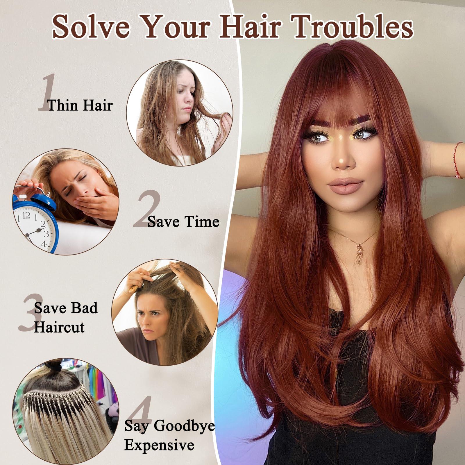 FREEMEIGE FREEMEIGE Copper Red Hair Extensions Clip in Hair Extensions for Women Straight Layered Hair Extensions Synthetic Clip in Extensions Long Wavy Extension Daily Use 20 Inch