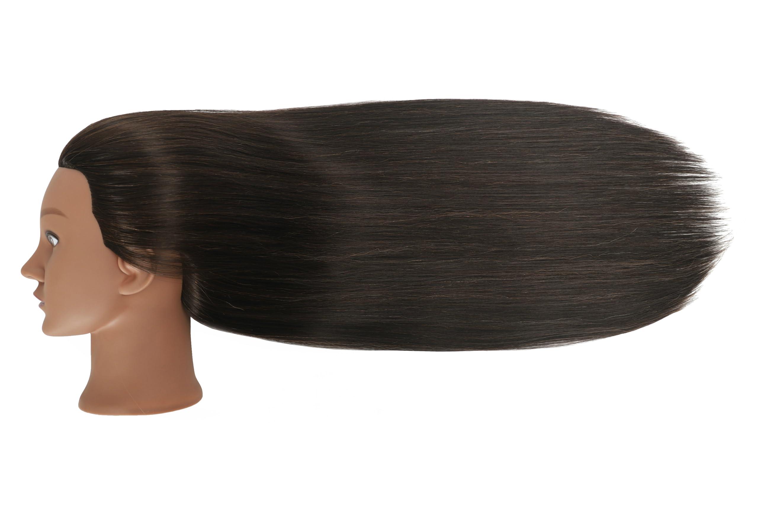 EVATEC EVATEC 30 Inch Long Brown Real 80% Human Hair Mannequin Head with Stand for Hairdresser Practice Braiding Styling Cosmetology Manikin Manican Doll Training Head