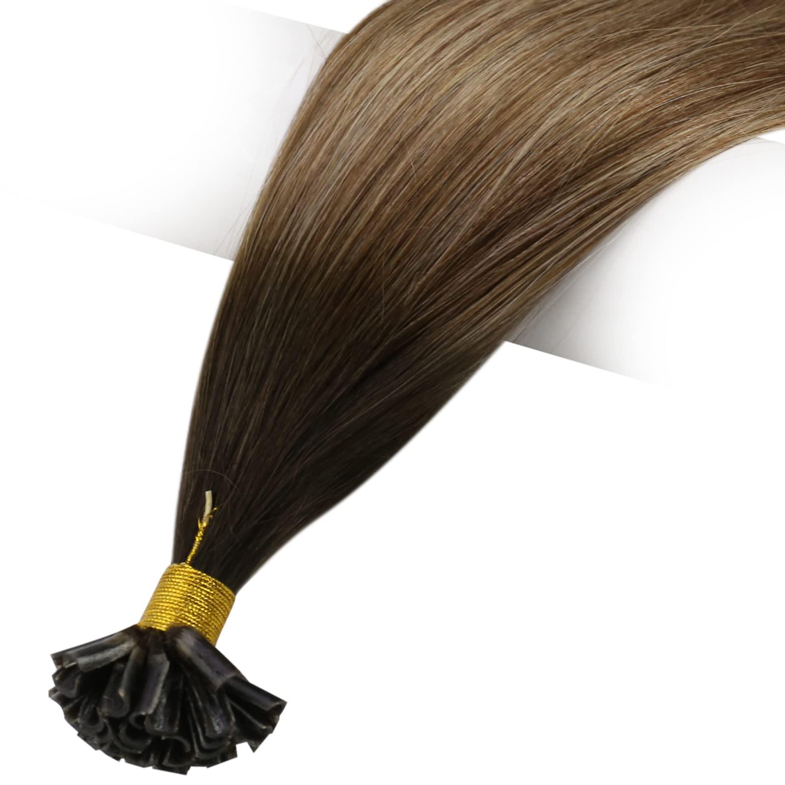 Full Shine Full Shine Utip Hair Extensions Human Hair Ombre Keratin Hair Extensions 14inch Brown Fusion Hair Extensions Balayage Dark Rooted Human Hair Extensions Pre Bonded Hair 40g/50s for Party