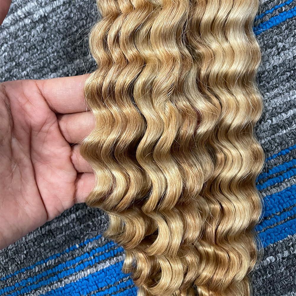 Kiss darling LASHES Highlight Human Braiding Hair 1 Bundle 22Inch Human Hair Bundles for Braiding Highlight 27P613 Blonde Water Wave Bulk Human Hair Raw Hair Wet and Wavy Curly Bulk No Weft