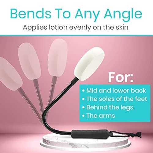 Vive Vive Bendable Lotion Applicator for Your Back - Easily Apply Sunscreen, Self Tanner, Moisturizer, & Cream to Feet, Back, & Body - Long Handled Shower Wand Brush for Women & Men - Reusable, Washable