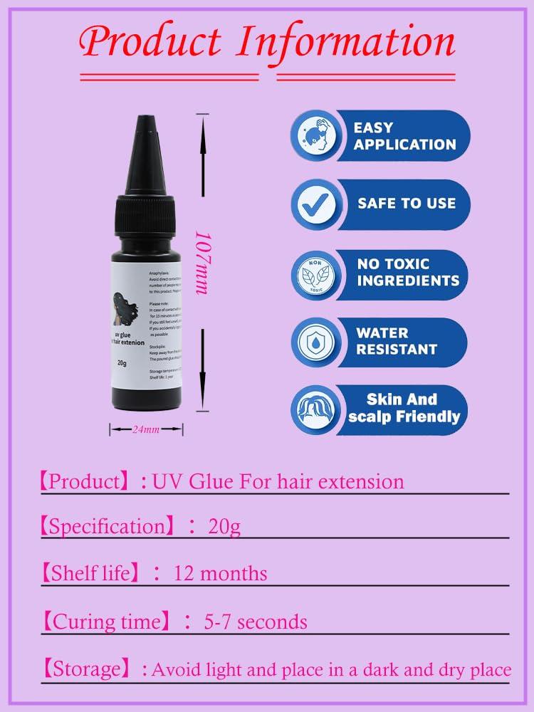 Lhbxthk Lhbxthk Hair Extensions Glue,UV Hair Extensions Glue Fast Curing Glue for Human Hair Extension