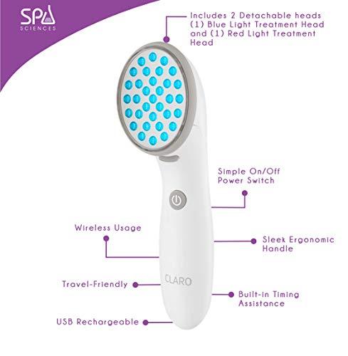 SPA SCIENCES Spa Sciences CLARO Clinically Proven Blue & Red LED Acne Treatment Light Therapy System-FDA Cleared-Rechargeable- Professional Home Acne Healing/Clearing Treatment