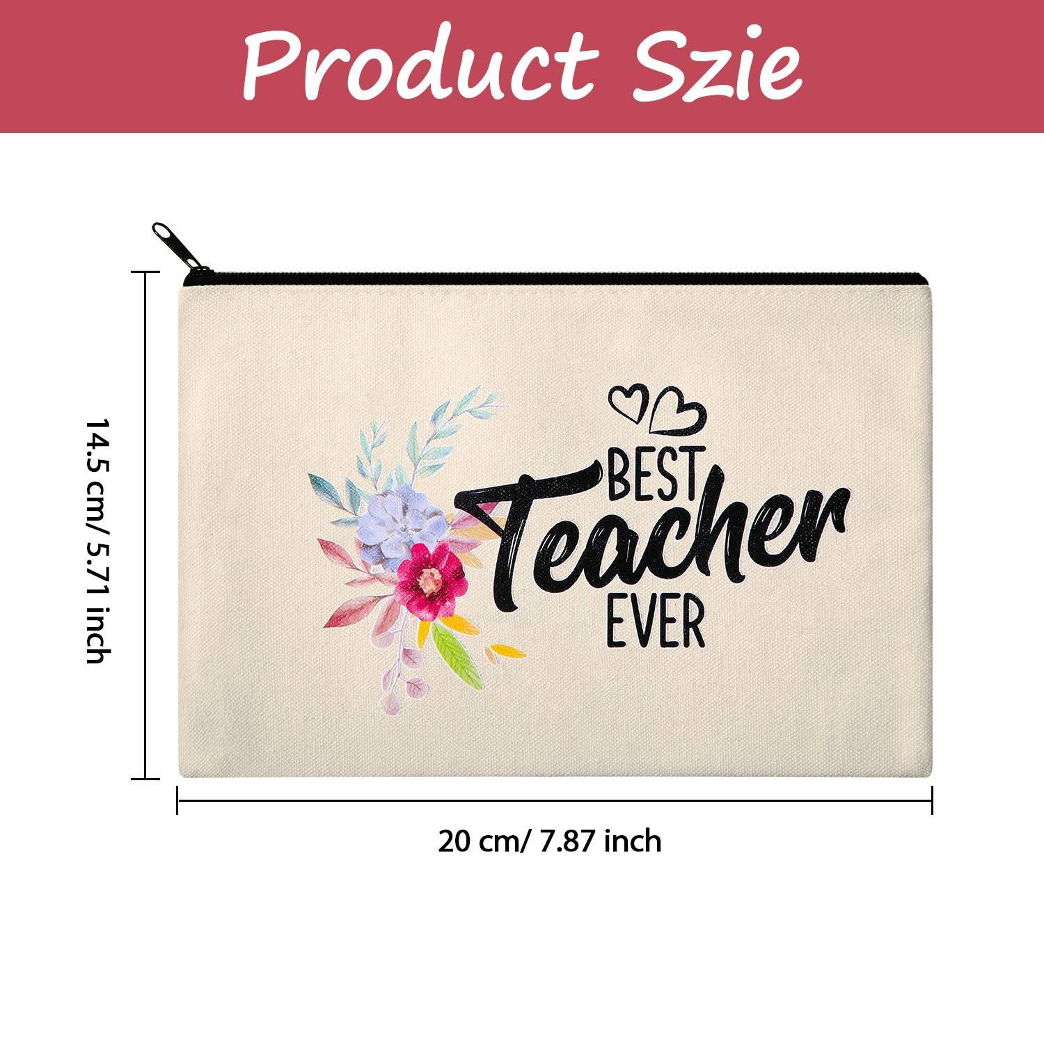 Frienda 12 Pieces Teacher Makeup Pouch Canvas Cosmestic Bag with Zipper Cosmetic Purse Travel Toiletry Case for Teacher Appreciation Gift (ColorfulFlower Pattern)