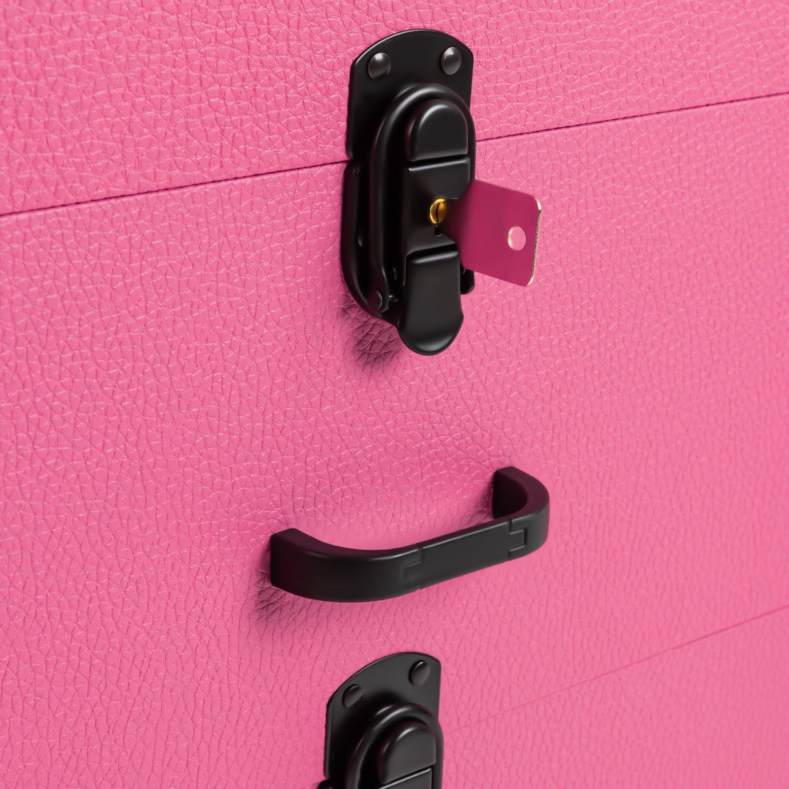 CapBoator 3 in 1 Professional Makeup Trolley Cart, Large Storage Rolling Makeup Case 4 Tray 2 Drawer, Lockable Cosmetic Train Case with Wheels, Salon Barber Case Traveling Cart for Hairstylist, Black (Purple)