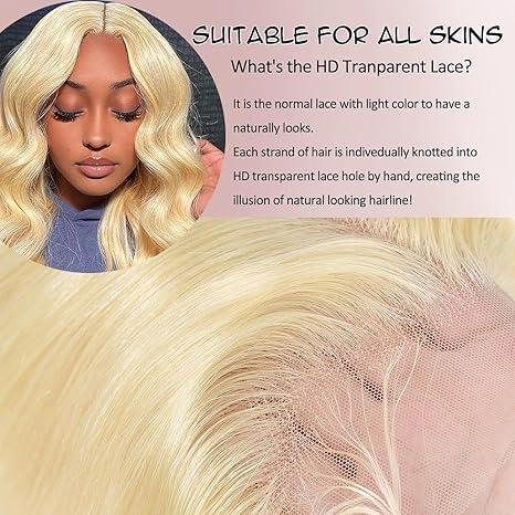 Glisdia 613 5x5 Closure Hd Lace Transparent Deep Part 55 613 0.11mm Ultra-Thin Invisible Skinlike Lace Closure Blond Color 12a Grade Straight Human Hair Pre Plucked With Baby Hair Free Part 16 Inch