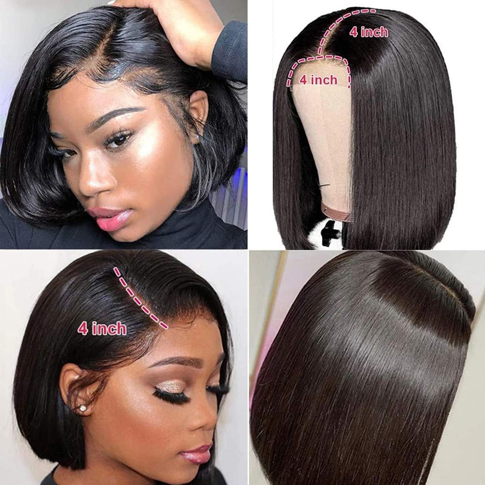 Xiahium Xiahium Black Bob Wig, Short Black Wig for Women Straight Bob Wigs, Lace Front Glueless Wigs for Black Women, Heat Resistant Synthetic wig Natural Looking for Daily Use, 8-14 Inch
