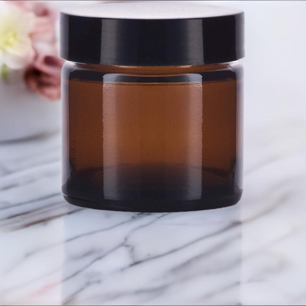 JUVITUS 1 oz / 30 ml Amber Thick Wall Glass Straight Sided Jar with Black Smooth Lined Lids (12 Pack)