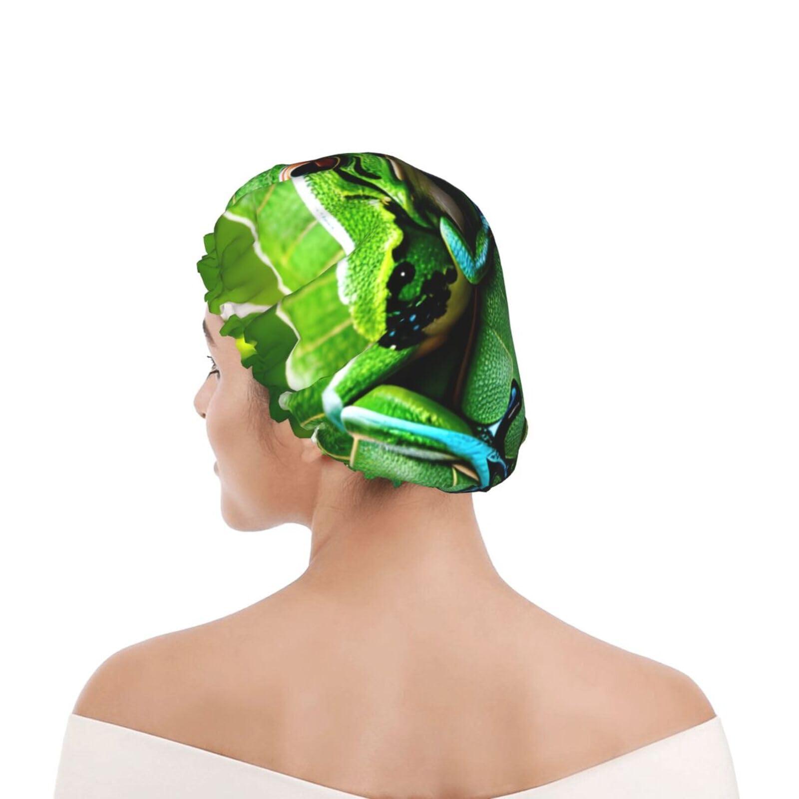 DRTGEDS Frog Leaves Shower Cap For Women, Reusable Shower Cap, Waterproof Bath Cap For Women Long Hair