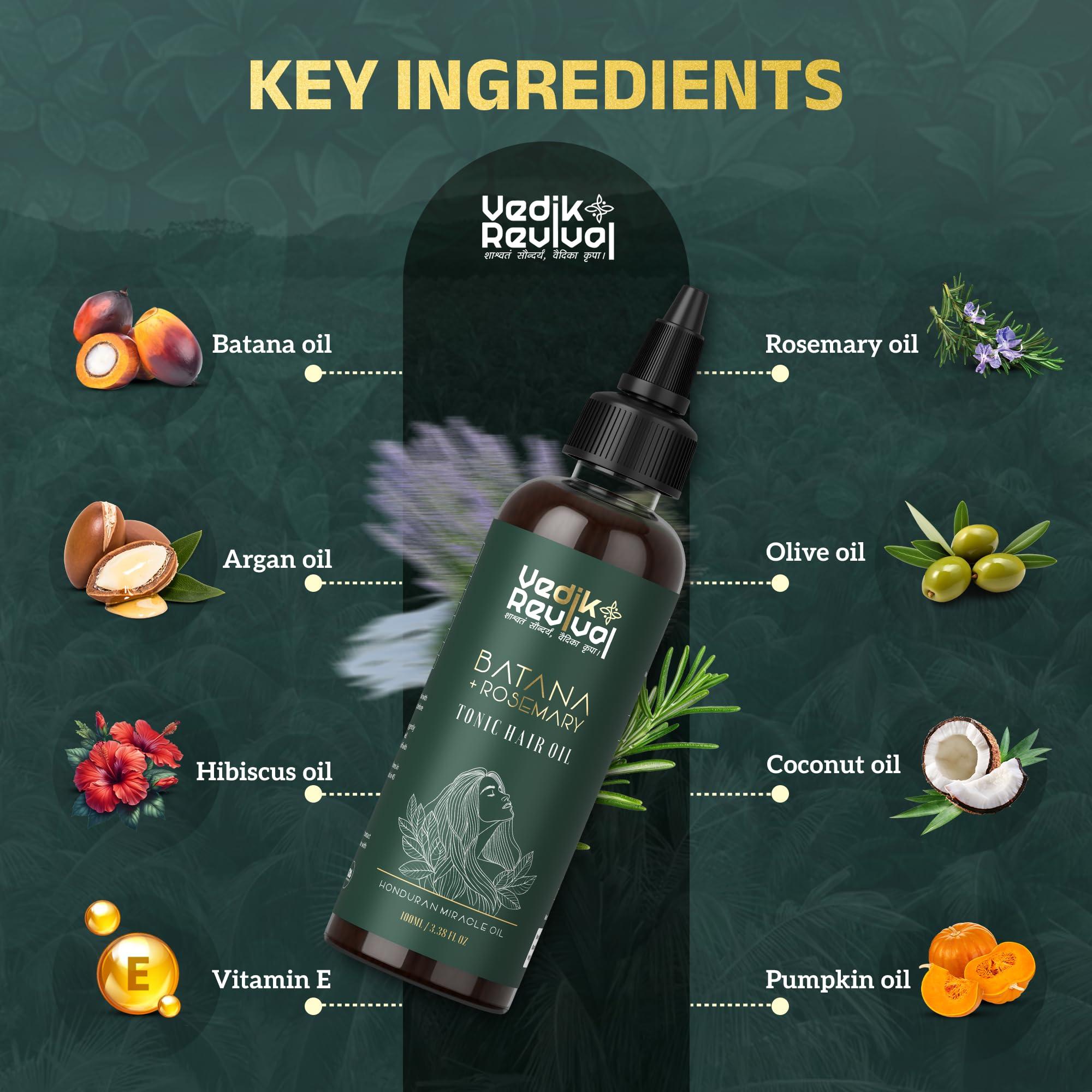 VEDIK REVIVAL Batana Oil with Rosemary and argn oil for Hair Growth - Wild Growth Hair Oil with Rosemary & Argan -Honduras Hair Growth Oil for Thicker, Fuller Hair-Hair Loss, & Natural Shine- 100% Natural - 4 fl oz