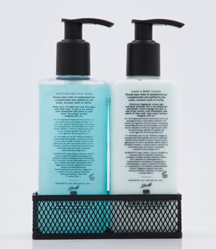 Pecksniff\'s Pecksniffs Kitchen Soap Dispenser Set, Moisturizing Liquid Hand Soap Lotion Set for Kitchen Sink Bathroom Countertop with Black Metal Mesh Caddy, 10.14 Fl oz (Sandalwood and Vanilla)