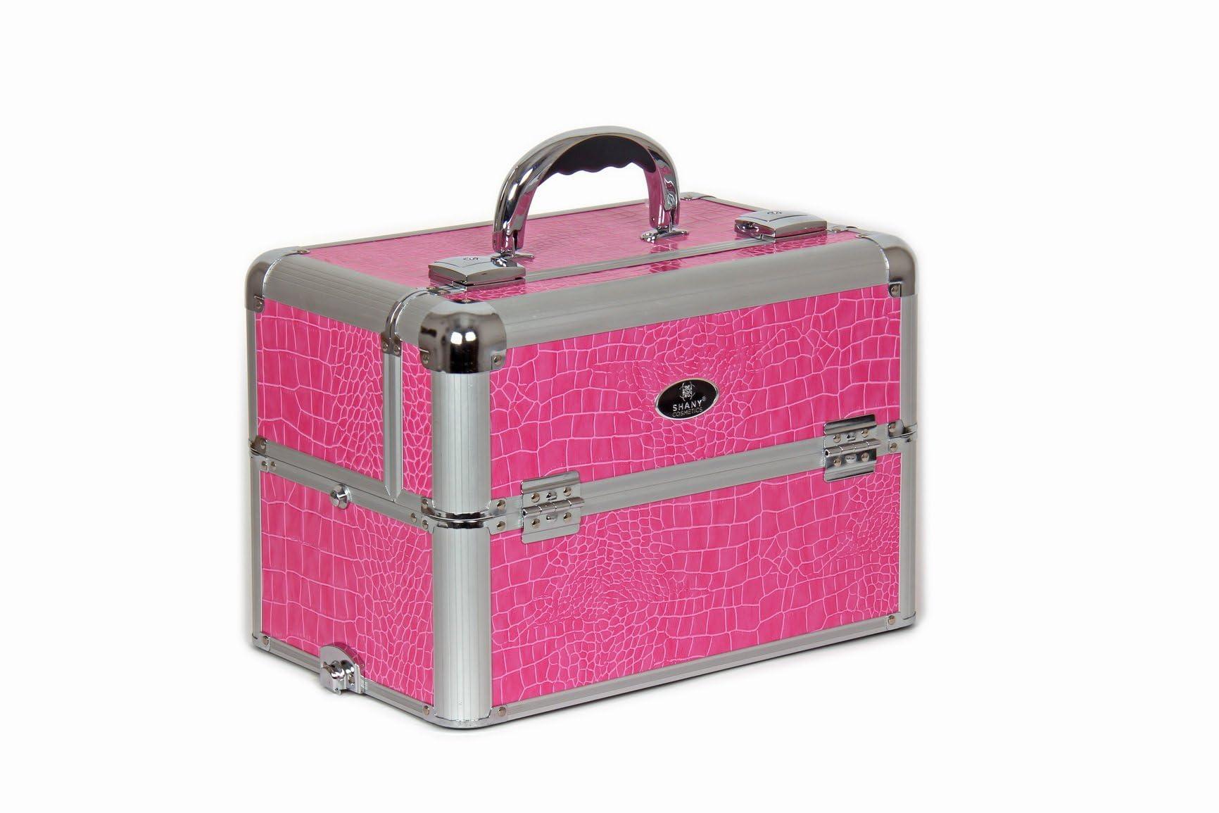 SHANY SHANY Pink Snake Skin Rolling Makeup Case with Wide Trays, Premium Collection, 12 Pounds