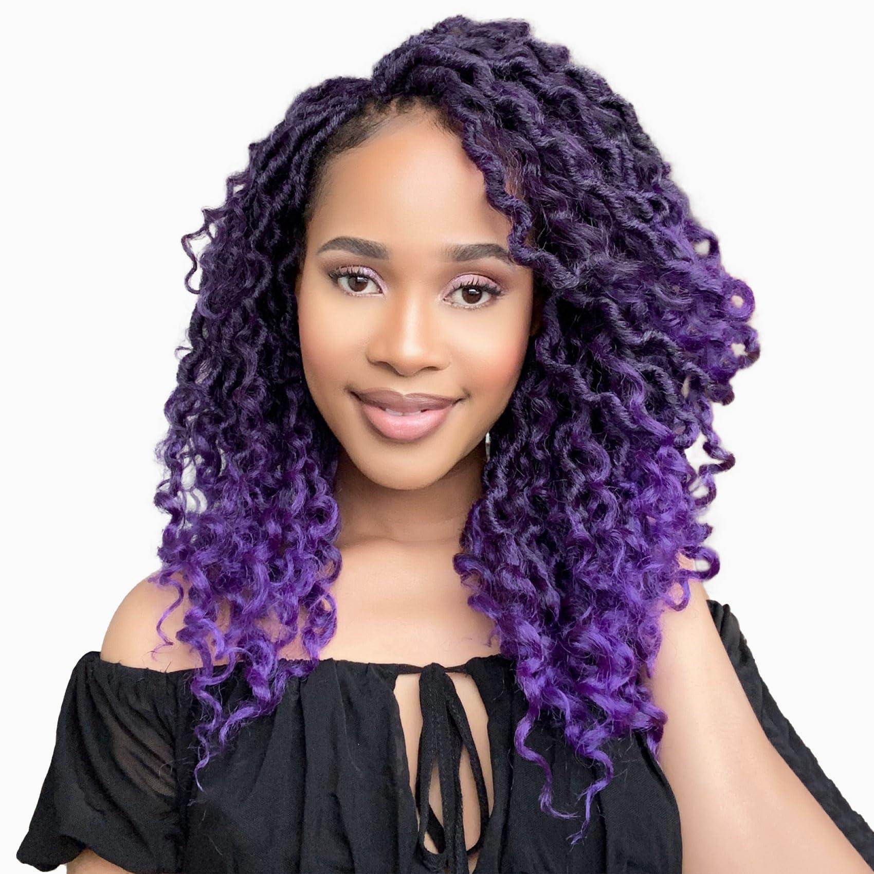 Fulcrum Fulcrum Goddess Locs Crochet Hair 12 Inch, 8 Packs New Faux Locs Crochet Hair for Black Women, Crochet locs with Curly Ends (12Inch (Pack of 8), 1B/Purple#)