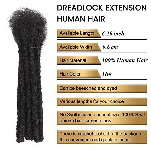 Lyummy Loc Extensions Human Hair 100% Human Hair 6 Inch 22 Strands Dreadlock Extensions for Men/Women Full Head Handmade 0.6cm Thinner Can Be Dyed Bleached Curled and Twisted Natural Black Loc Extensions