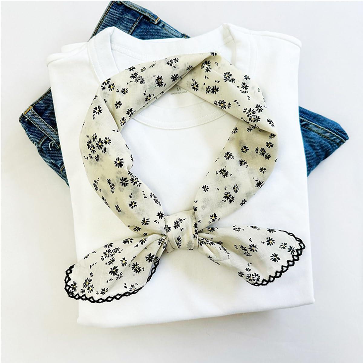 Pemilosci Pemilosci Large Cotton Bandana Headband, Head Wrap, Protective Coverage, Hair Neck Scarf for Women 28 x 28 inch (S32-Dot Floral - White