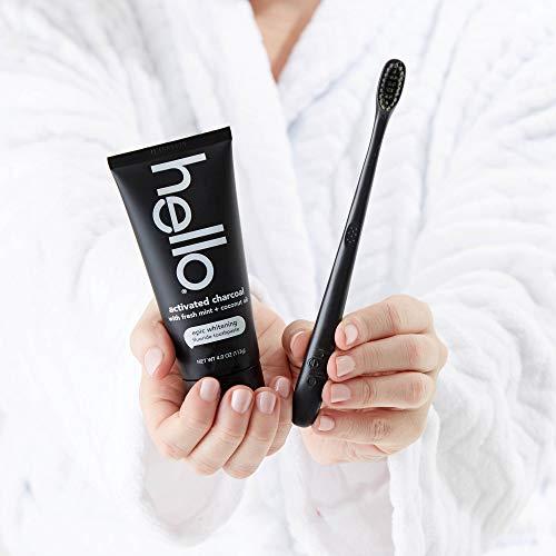 hello Hello Charcoal Infused Soft Bristle Toothbrush, Black, BPA Free, Vegan, Plant Based Handle, 1 Count (Pack of 6)