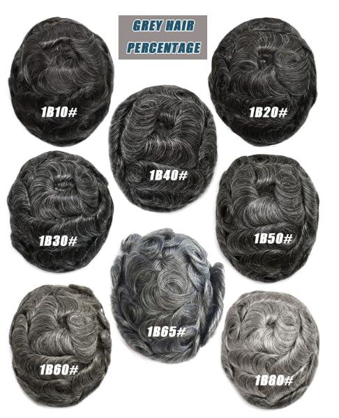 F M FACE MIRACLE NEW YORK F M FACE MIRACLE NEW YORK Mens Toupee Hair System for Men French Lace Center Mens Hair Replacement System With Poly PU Skin Natural Hairline Toupee for Men7 X9#1B20 Off Black+20% Gray-100% Density