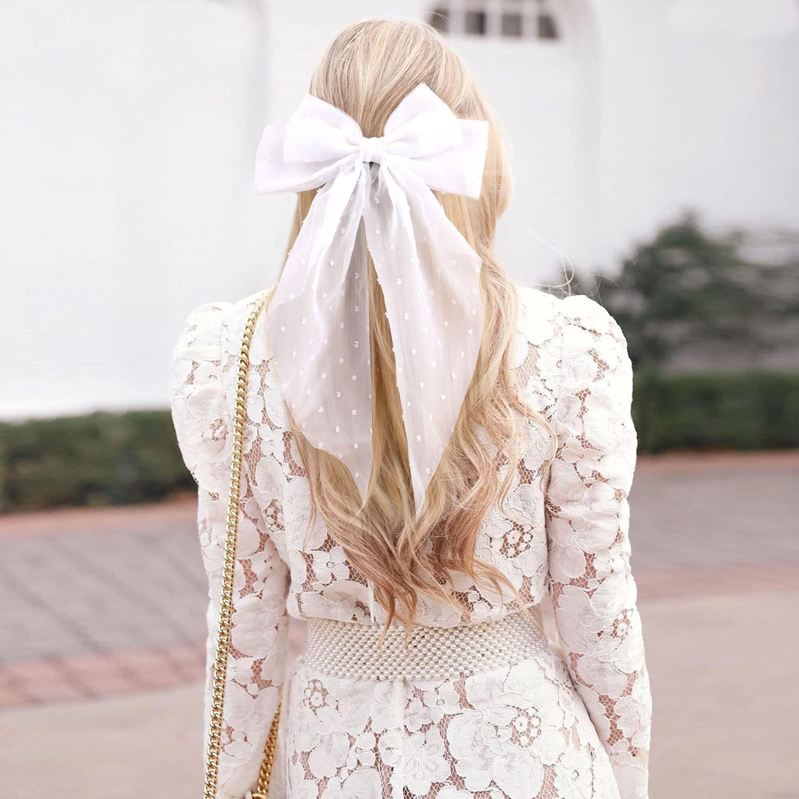 VOBOBE VOBOBE Hair Bow Clip, 8Pcs Big Tulle Layered Hair Bows for Women Girls 8 Inch, Long Black Gauze Bows, French Style Hair Accessories