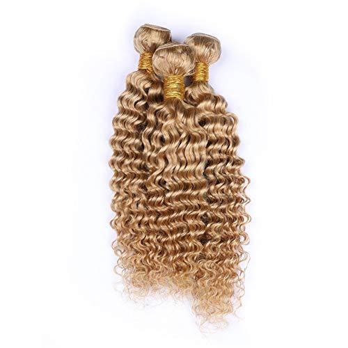 General Cloud Hair Deep Wave Curly Honey Blonde Human Hair Weave 3 Bundles Indian Virgin Hair blonde 27# Curly Human Hair Extensions Strawberry Blonde 27 Hair Double Weft 100g/Bundle (18 20 22 inch 3bundles)