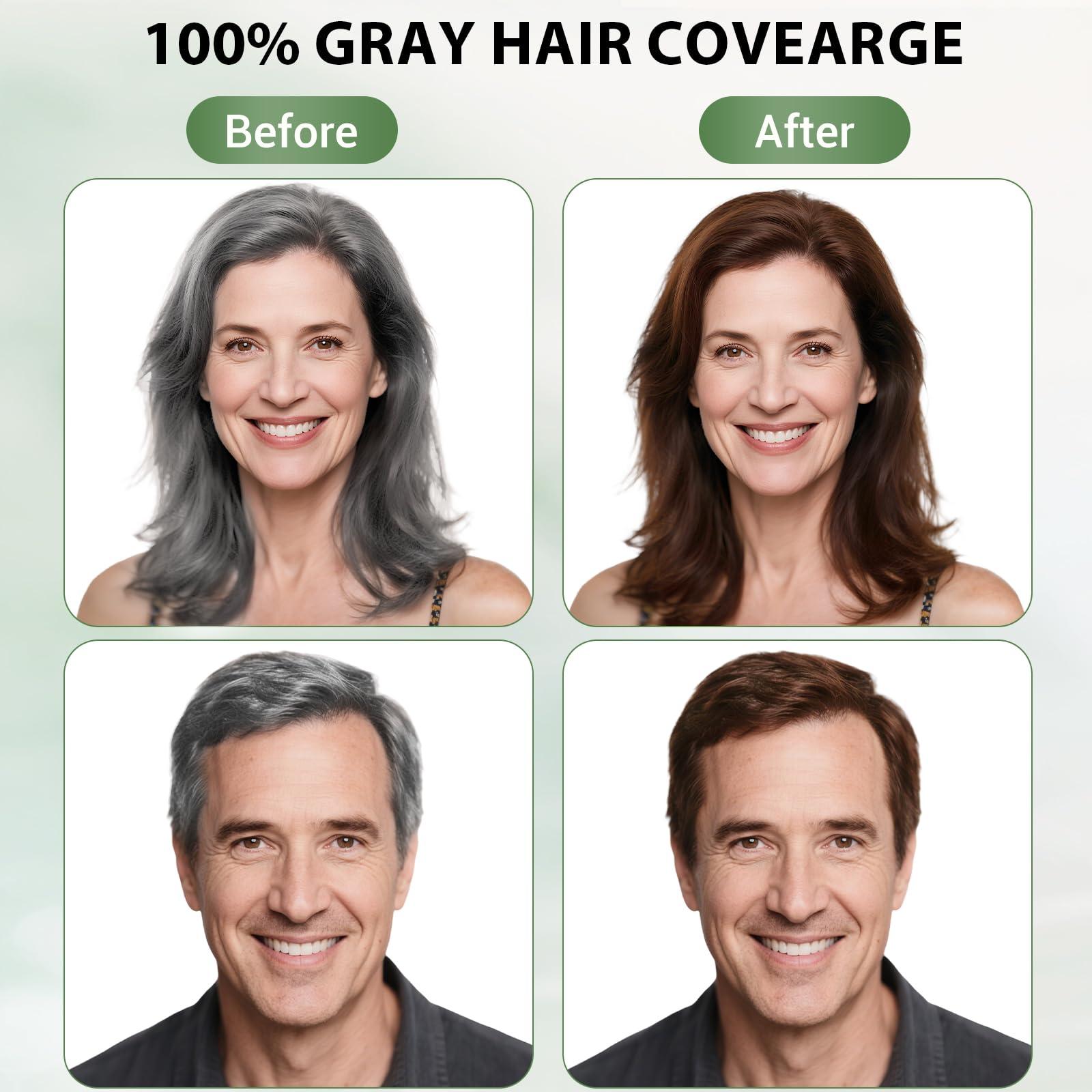 Farndu Brown Hair Dye Shampoo for Women Men, 100% Gray Hair Coverage, Natural Herbal Ingredients