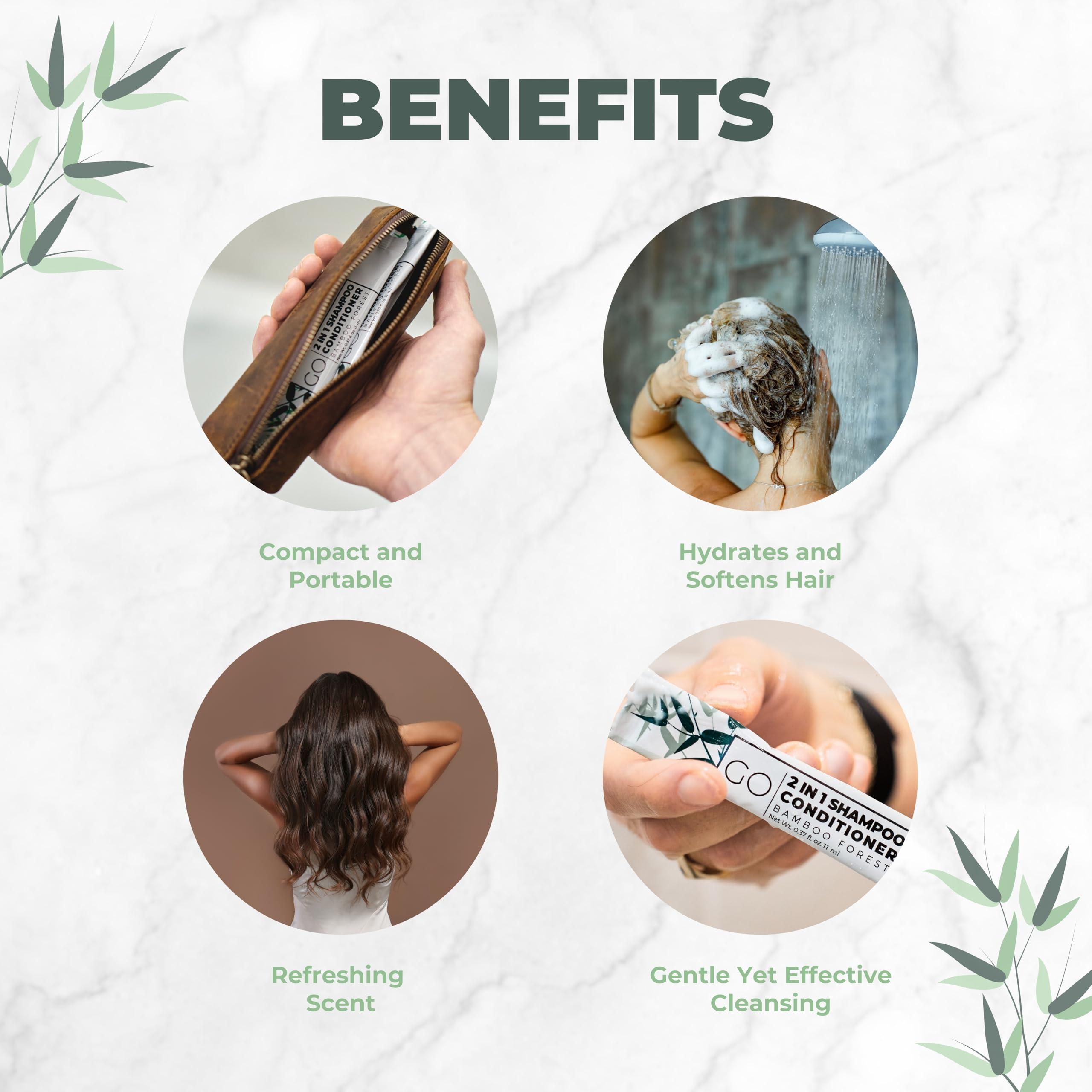 Go Essentials Travel Size Shampoo and Conditioner Set of 20  2 in 1 Single Use Travel Shampoo and Conditioner (Sulfate Free) - Hotel Amenities, Homeless Care Kit.