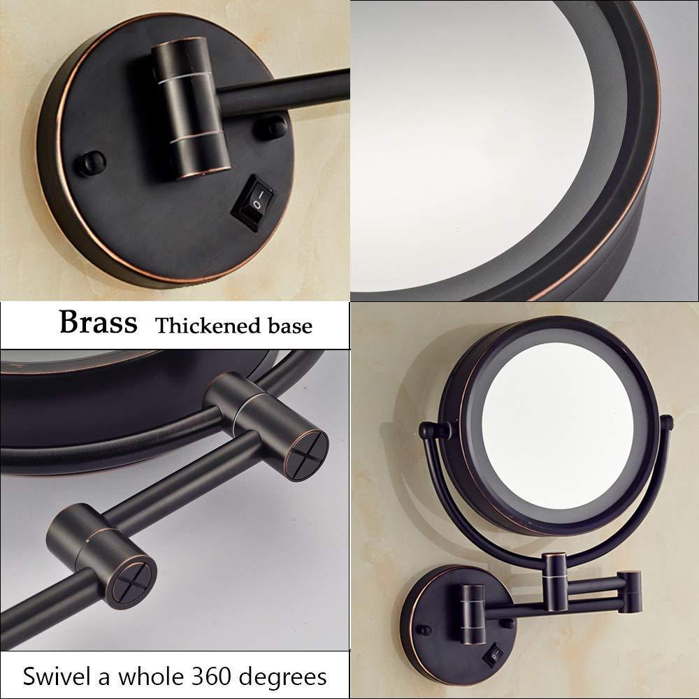 RomildaYuan RomildaYuan Wall Mount Makeup Mirror 5X Magnifcation with Lights, Wall Mount Vanity Mirror Oil Rubbed Bronze, Double Sided Bathroom Magnifying Mirror LED Lighted with Plug, 8.5 Inch, Brass