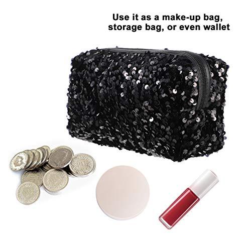 VALICLUD VALICLUD Sequin Cosmetic Bag Portable Glitter Makeup Zipper Bag Toiletry Bag Sequin Organizer Bag for Women Girls Travel Daily Use (Black)