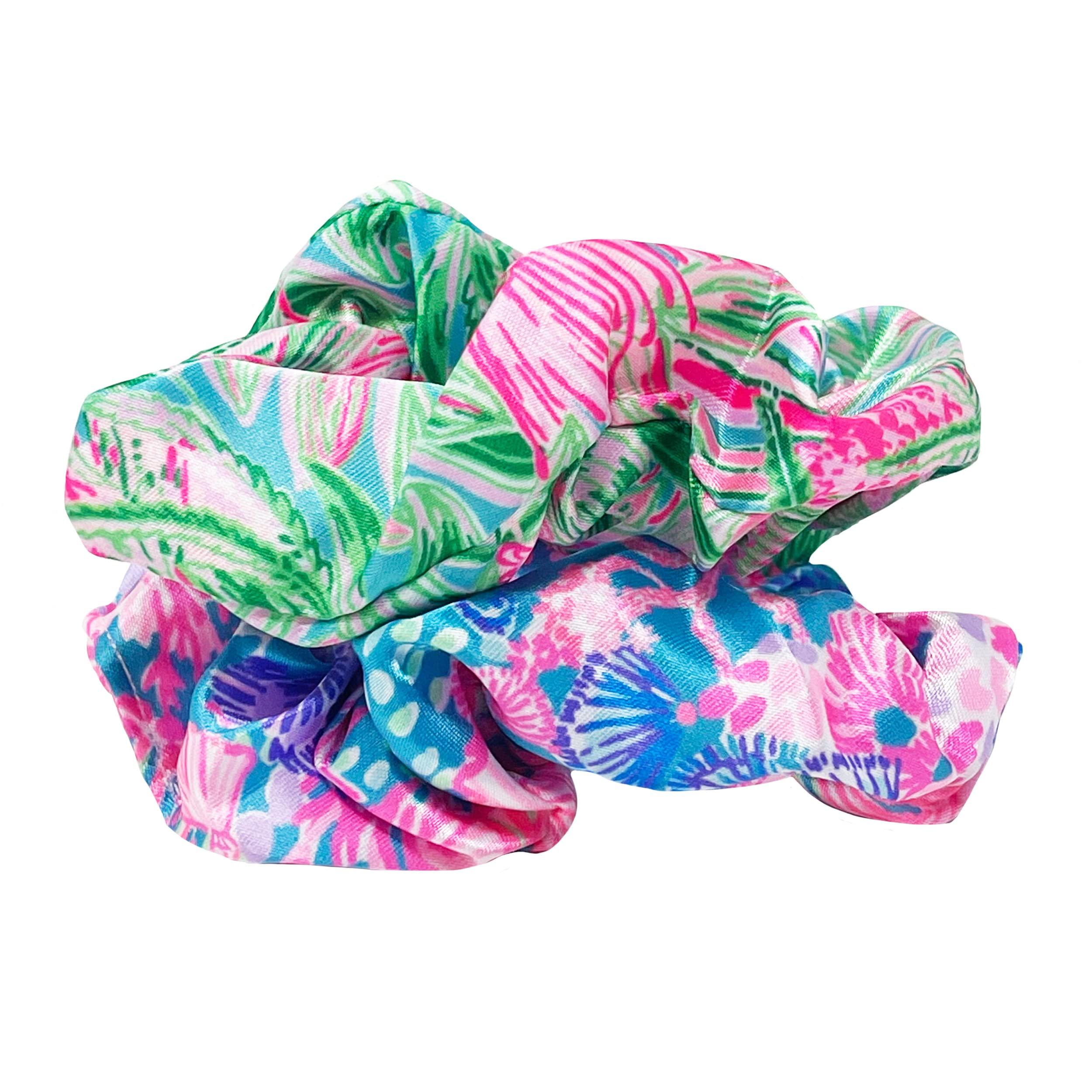 Lilly Pulitzer Lilly Pulitzer Scrunchie Set, 2-Pack Satin Scrunchies, Cute Hair Ties for Women and Girls, Splendor in the Sand & Coming in Hot