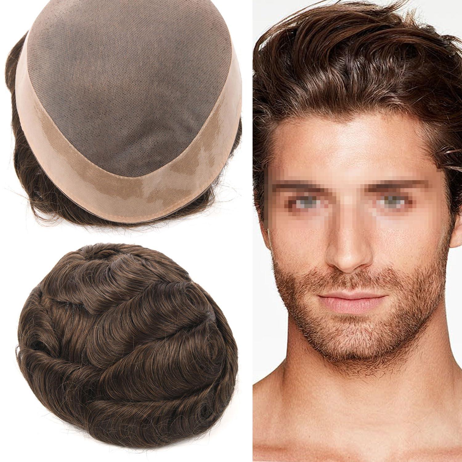 Generic Generic Hair System For Men Toupee Fine Mono Hair Piece European Human Hair Replacement NPU Skin Around Toupee For Men (20# Light Ash Blonde, 8x10\"\"-100% Light Med-Light Density)