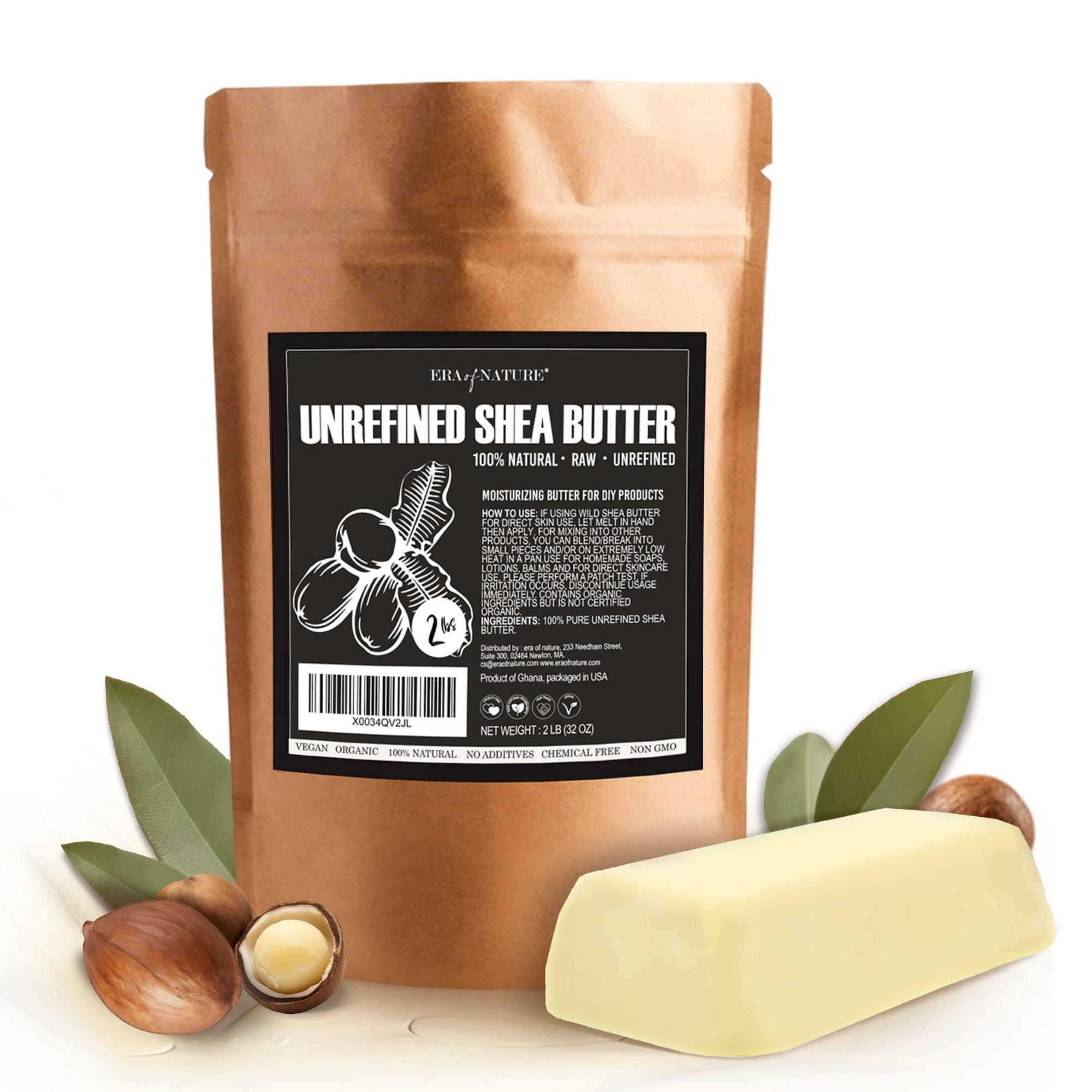 era of nature era of nature Organic Unrefined Raw AFRICAN IVORY WHITE SHEA BUTTER, for Anti Aging Dry Skin Base Beauty, Use Alone or in DIY Body Butters, Soaps, Lotions and lip balm - (Ghana) (2lb)