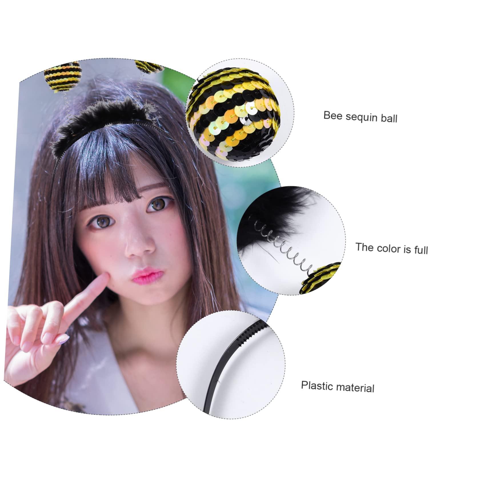 KALLORY 3pcs Bee Sequin Headband Headbands for Women Black Scrunchies Black Childrens Antenna Headbands Tentacle Hair Hoop Bee Costume Adult Antenna Hairbands Bee Sequins Headwear