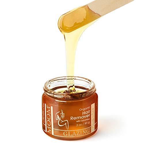 MOOM MOOM Organic Sugar Wax Kit for Hair Removal with Cucumber & Lemon Juice - Natural Sugaring Glaze for Body & Bikini – Includes 12 Waxing Strips & 6 Applicators 3 oz. 3 Pack