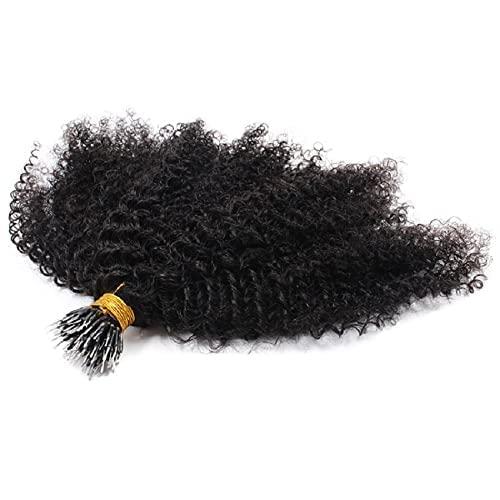 RJ HAIR RJ Hair Afro Kinky Curly Nano Ring Human Hair Extension Pre Bonded Mongolian Remy Nano Ring I Tip Hair Micro Beads Small Curly Microlinks Hair Extension 100g 100strands (20inch 100 Strand, #Natural Color)