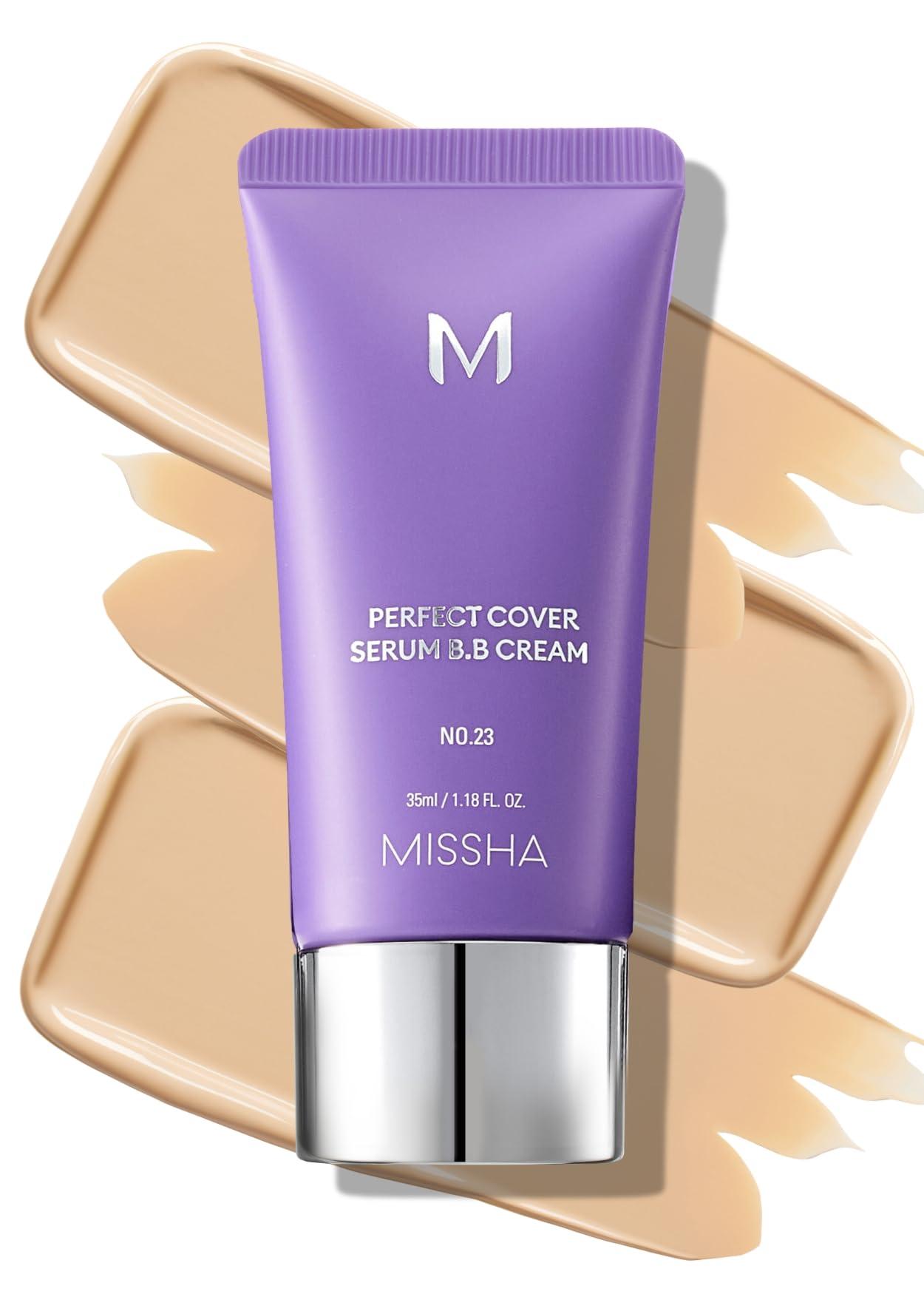 MISSHA MISSHA M PERFECT COVER SERUM BB CREAM No.23 Natural Beige, Skin Care Foundation Makeup, Tinted Moisturizer, Superfood Complex, Buildable Coverage, Glass Skin, Paraben Free, 1.18 Fl oz