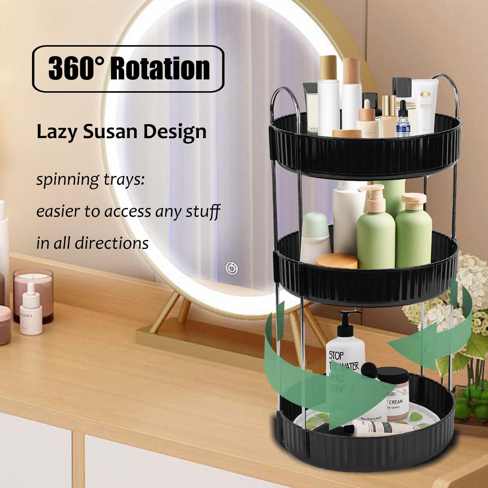 Zufudo Zufudo Rotating Makeup Organizer Countertop 3 Tier Lazy Susan Trays Clear Skincare Perfume Storage for Bathroom Counter Vanity, Amber Gold