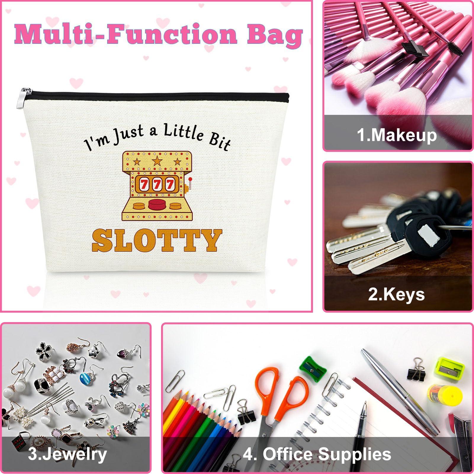 Mxrymvu Funny Gambling Makeup Bag Gifts for Casino Lovers Women Cosmetic Bag Birthday Gifts for Gamblers Zipper Pouch Lucky Casino Gifts Christmas Gift for Friends Grandma Her I'M JUST A LITTLE BIT SLOTTY