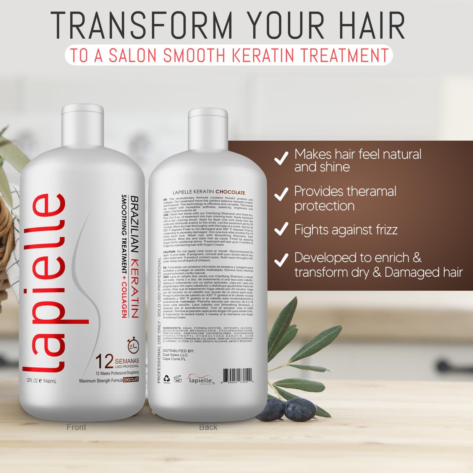 Lapielle Lapielle - Brazilian Keratin with Argan Oil, for Dry and Damaged Hair, Professional use Only(32 FL oz).