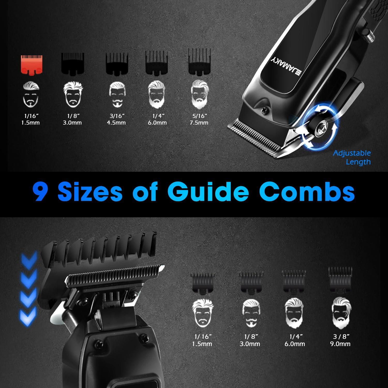 JAMAKY JAMAKY Black Hair Clipper and Trimmer Set, Rechargeable Barber Clipper & Trimmer for Home Use, Ceramic & Carbon Steel Blades