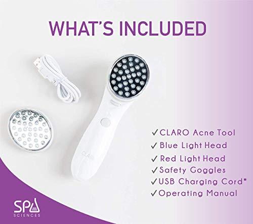 SPA SCIENCES Spa Sciences CLARO Clinically Proven Blue & Red LED Acne Treatment Light Therapy System-FDA Cleared-Rechargeable- Professional Home Acne Healing/Clearing Treatment
