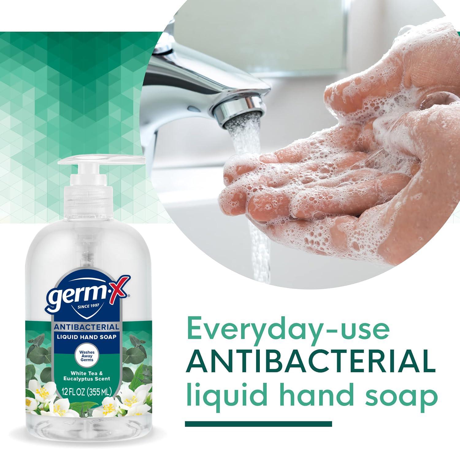 Germ-X Germ-X Antibacterial Hand Soap, Moisturizing Liquid Hand Wash for Kitchen, pH Balanced & Dermatologist Tested, Back to School Supplies, White Tea & Eucalyptus, 12 oz Pump Bottle (Pack of 12)