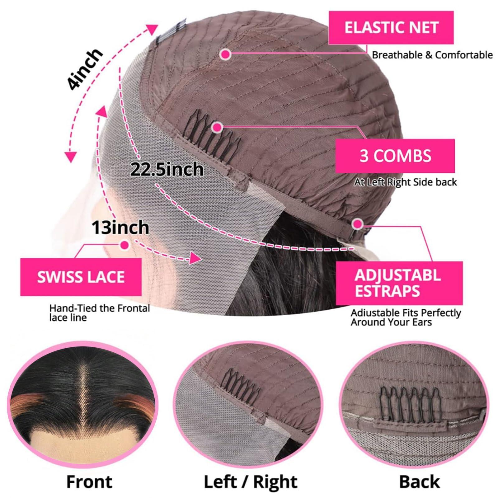 IHEREIN Black Ginger Blonde Highlight Wig Human Hair Lace Front Skunk Stripe Wig 13x4 Glueless Body Wave Lace Frontal Wig Pre Plucked For Women Black Highlights Honey Brown Ginger Wig 22 Inch 150% Density