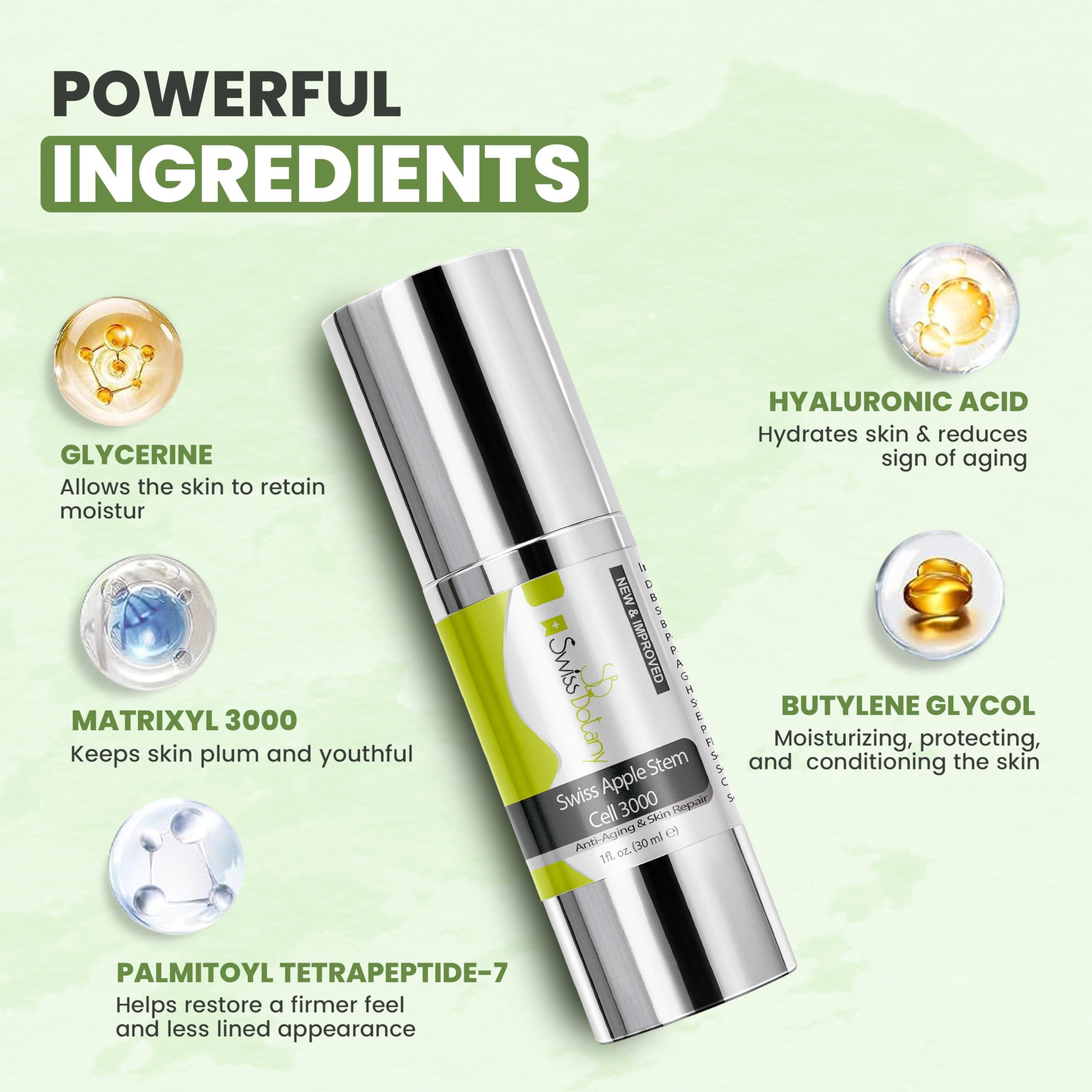 Swiss Botany Swiss Botany Swiss Apple Stem Cell Serum for Face Apple Stem Cell 3000 | Plant Stem Cell to Reduce All signs of Aging, Wrinkles, Discoloration, Restore Elasticity and Youthful Appearance, 1Fl Oz