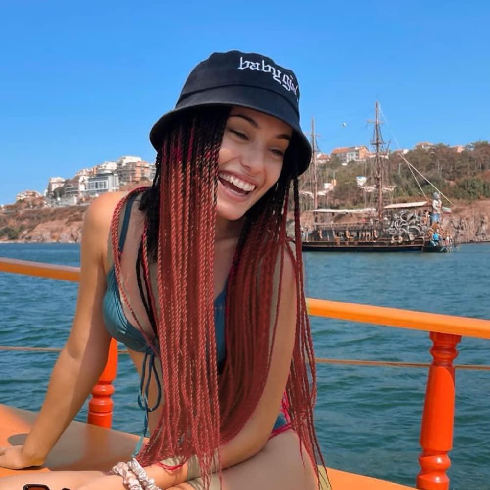 Kalisa Kalisa Omber Red Box Braided Wig for Women Synthetic Lace Front Braided Wig Handmade Black Ombre Red Braids Heat Resistant Fiber Omber Red Micro Braided Daily Use 24