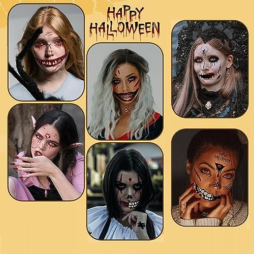 BWDCQMX Halloween Clown Horror Mouth Tattoo 3D Fake Scars Tattoo Temporary Scary Big Mouth Face Tattoos Decals Kits Prank Props for Halloween Cosplay Party Decorations
