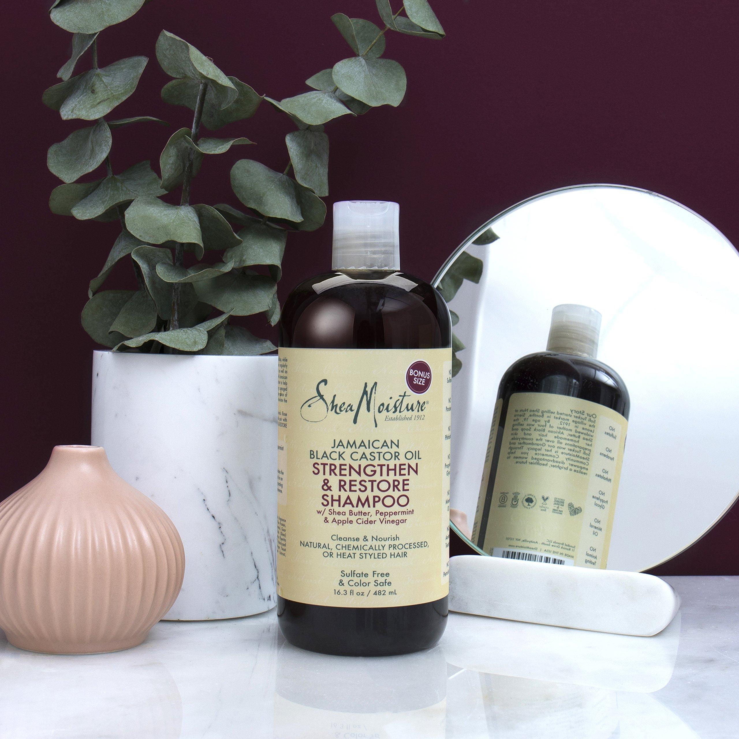 SheaMoisture Shea Moisture Jamaican Black Castor Oil Strengthen & Restore Shampoo, Shea Butter, Peppermint & Apple Cider Vinegar, Sulfate Free, Natural, Chemically Processed Hair, Family Size, 16 Fl Oz