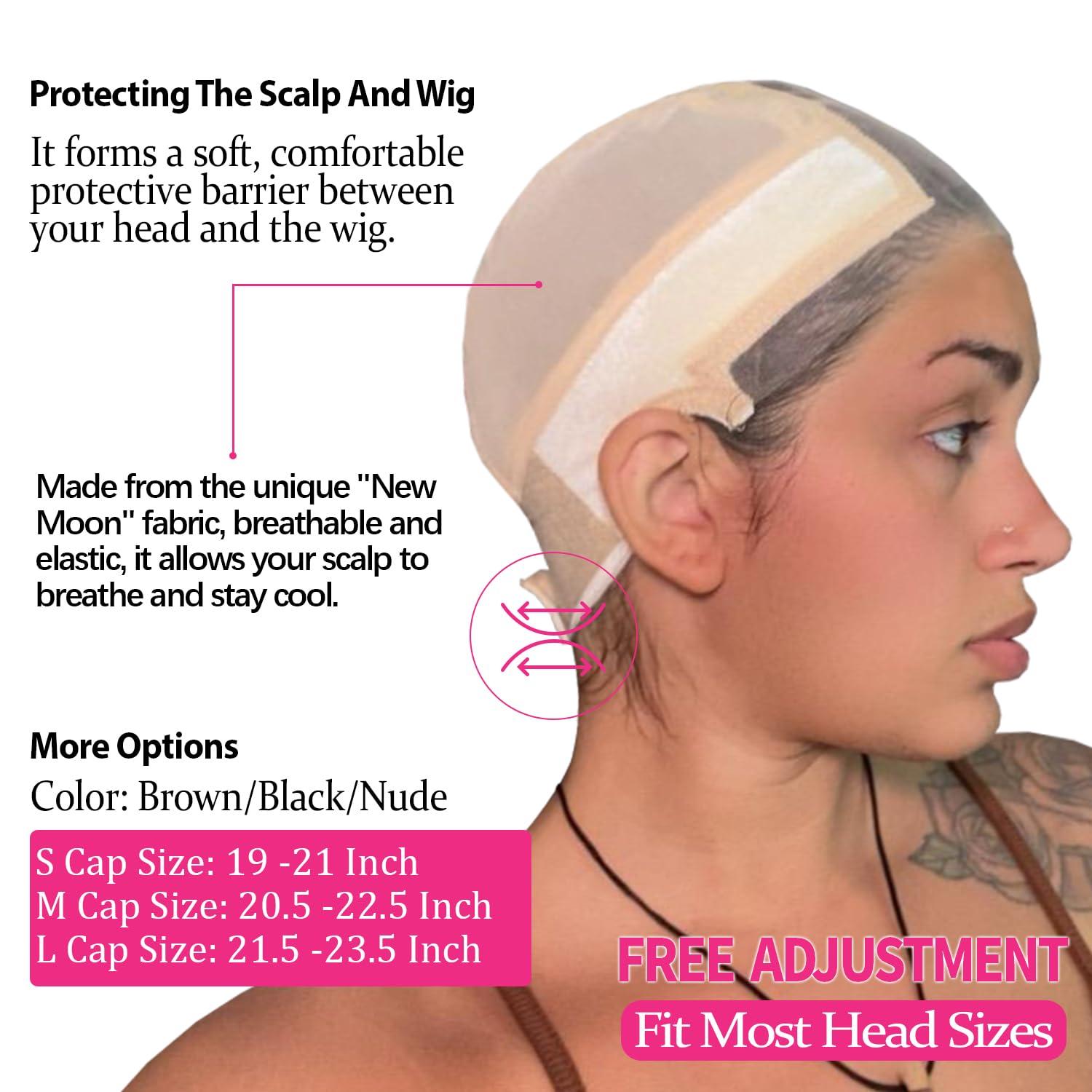 LAB HAIRS LAB HAIRS Wig Cap with Grip Band for Keeping Wigs in Place, More Full Cap-wide Transparent Lace for Lace Front Wigs - Brown/Black/Nude Non Slip Cap Make Your Wig Be Glueless (Nude-M)