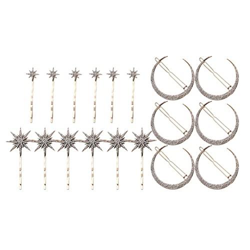 Baoblaze Baoblaze 18 Pieces Vintage Beauty Crystal Crescent Moon Star Headwear Hairpin Hair Clip Jewelry Set