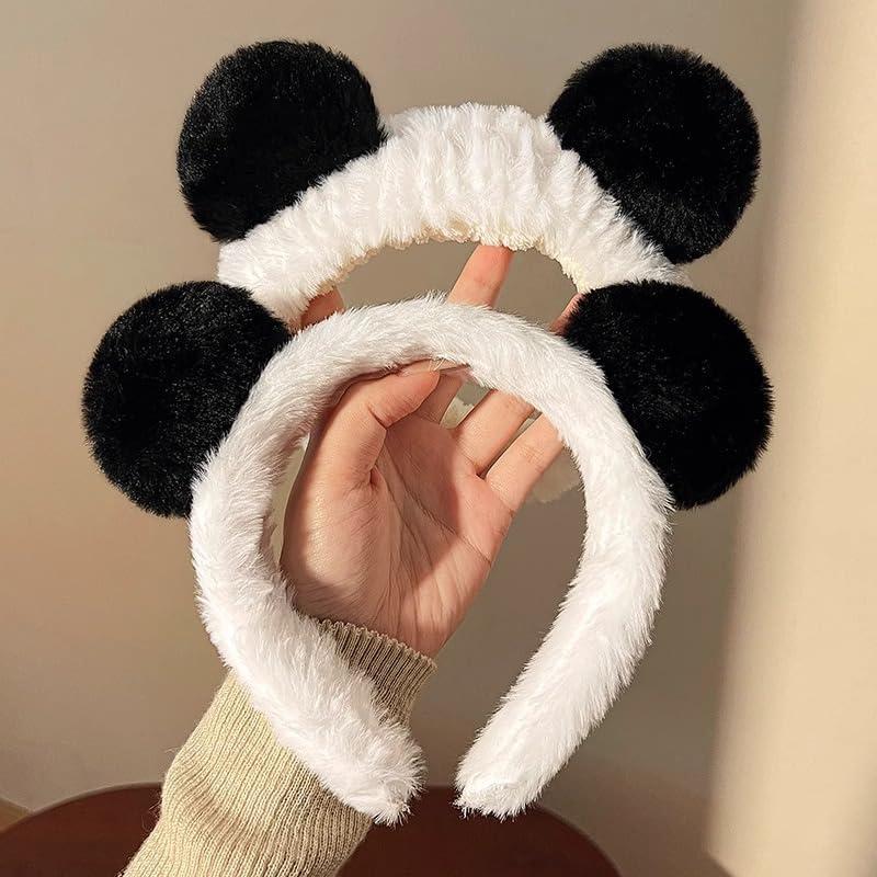 VASANA VASANA Panda Ears Headband and Hair Hoop Sets Cute Coral Fleece Elastic Hairband Washing Face Spa Mask Hair Wraps Beauty Skincare Animal Headband for Girls Women